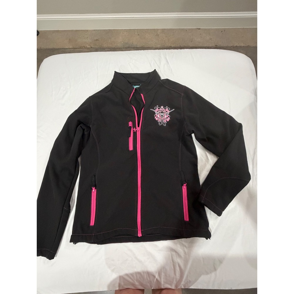 Cowgirl Hardware Black Pink Softshell Jacket Western Horseshoe Pistols Y2K Large